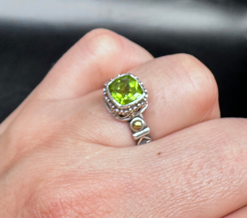 Tibetan Ring with Bright Green Peridot