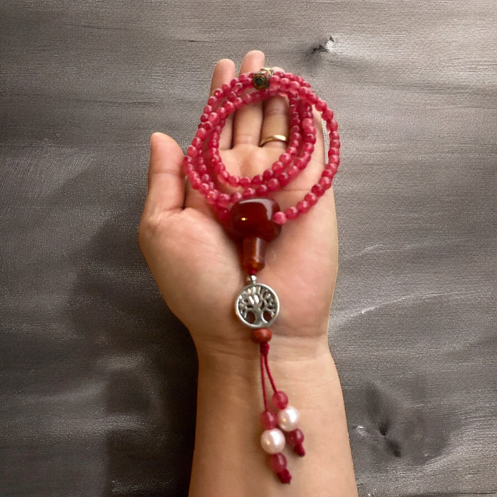 Mala piccola con pietra angelite e ciondolo (albero di vita)