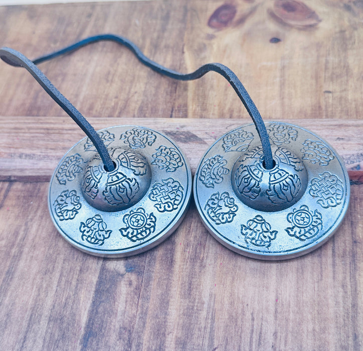 Cimbali Tibetani con 8 Simboli di Buon Auspicio