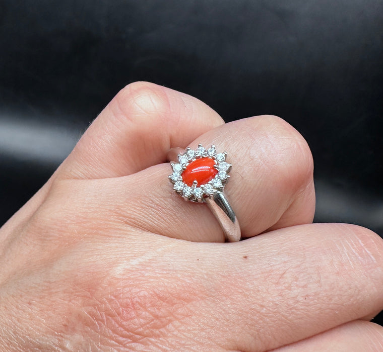 Ring with Coral and Zircons