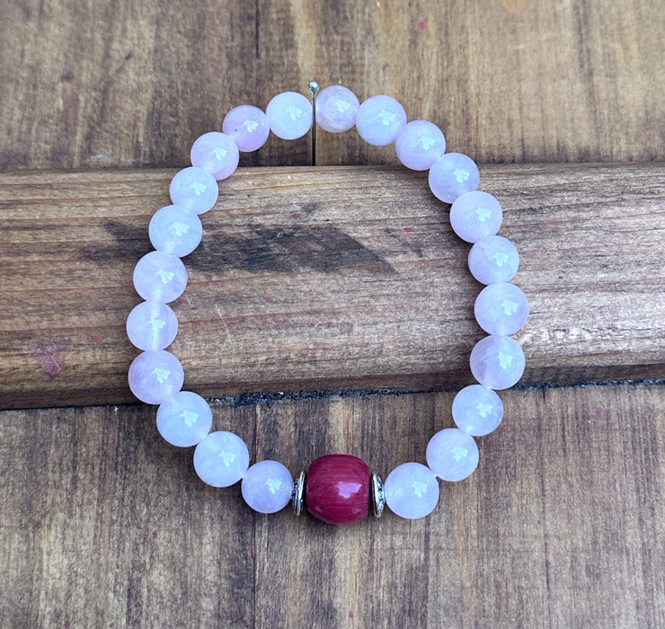 Bracciale di Quarzo Rosa con Custodia di Seta