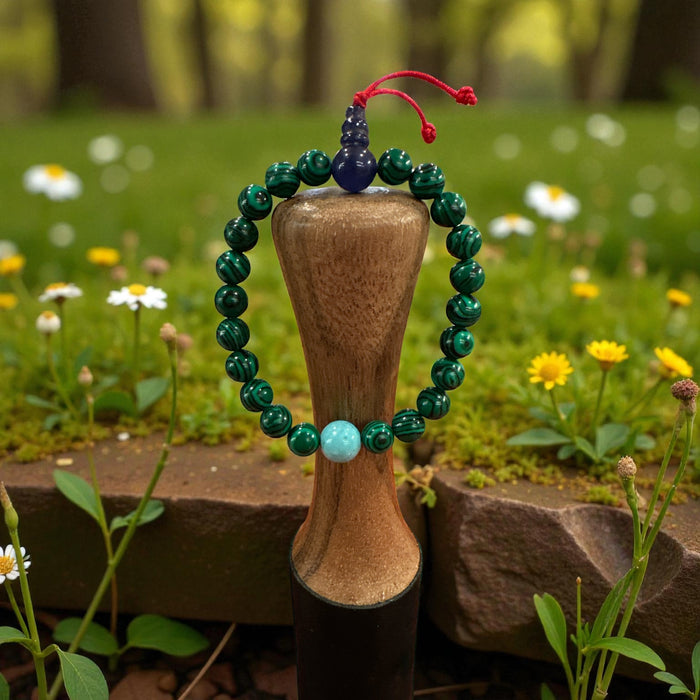 Bracciale a Malachite verde con Custodia di Seta