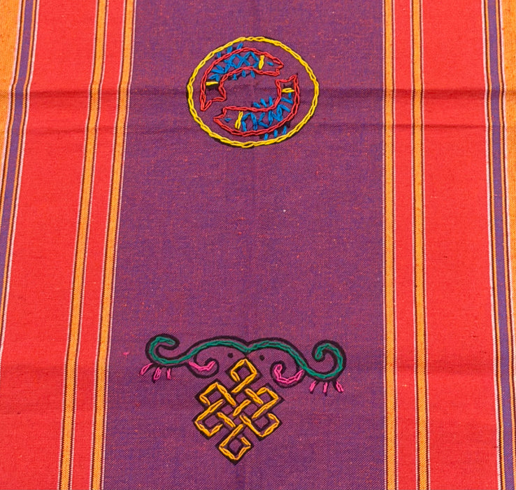 Tovaglia tibetana con ricamo di simboli buddisti