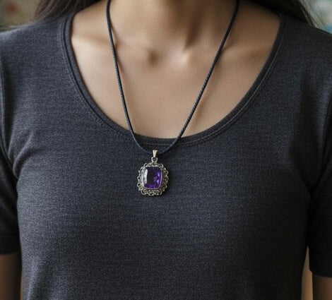 Amethyst Pendant - 925 Sterling Silver