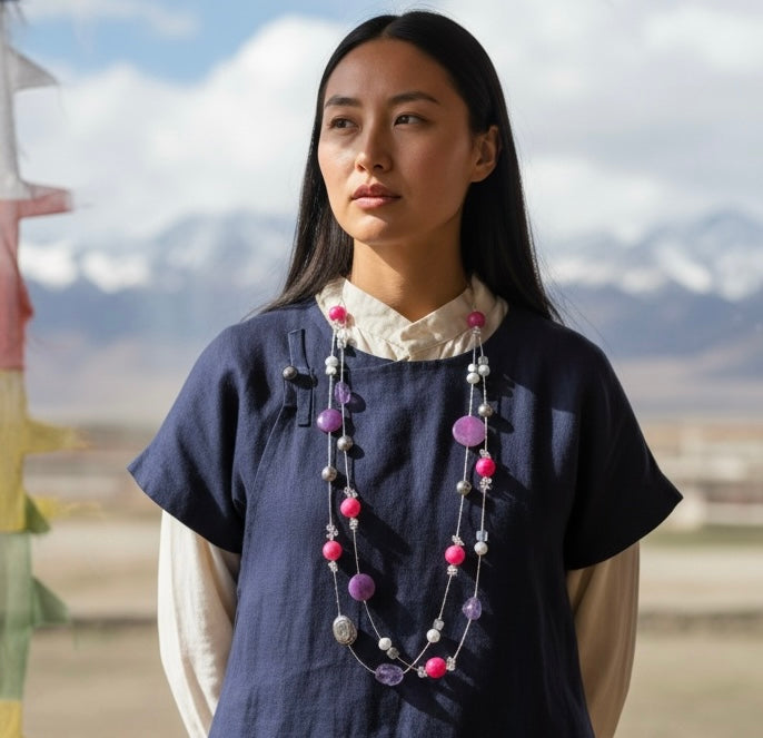 Collana tibetana con Amitista a argento 925