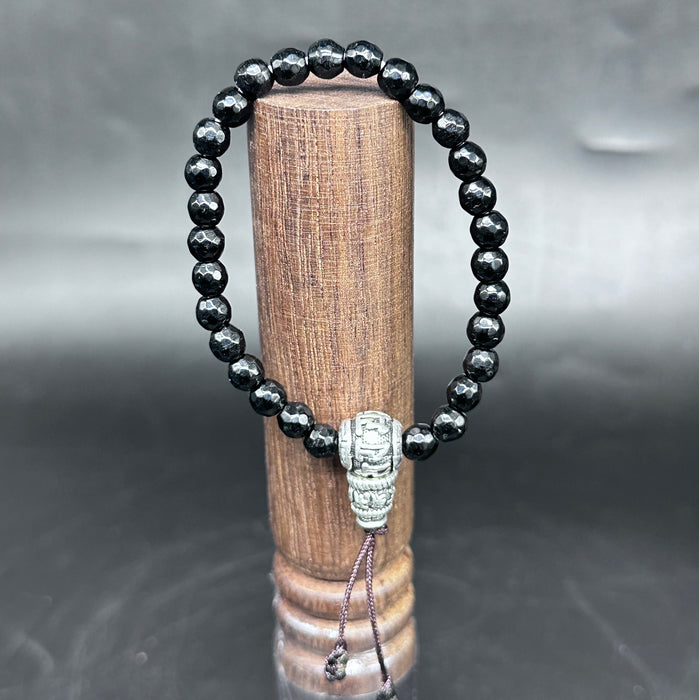 Bracciale con tormalina Nera e guru scritta preghiera