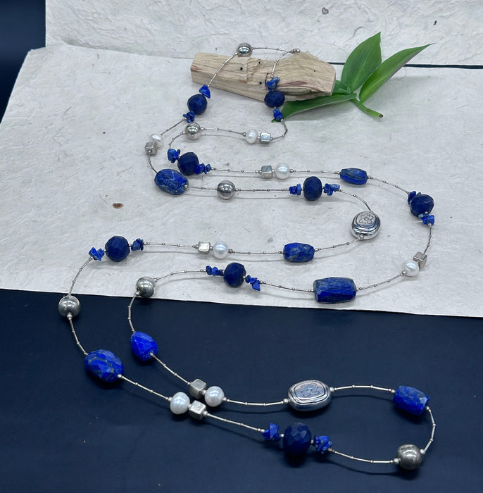 Tibetan lapis lazuli and 925 silver necklace