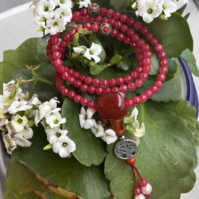 Mala piccola con pietra angelite e ciondolo (albero di vita)
