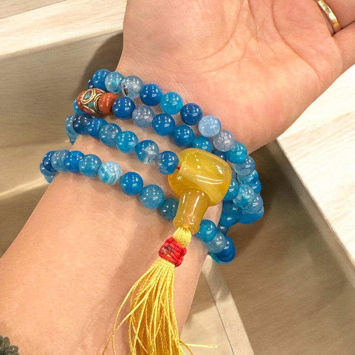 Mala 108 grani con agata azzurra