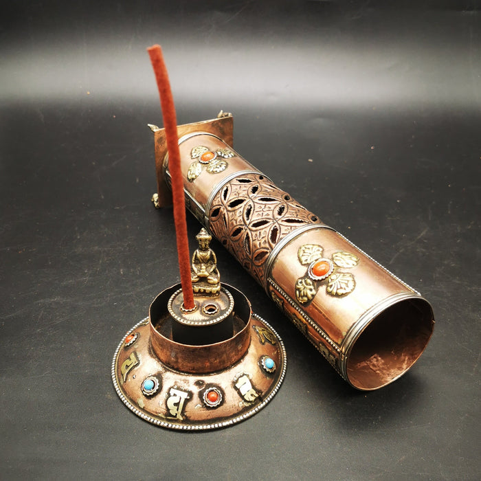 Set Porta Incenso E Candelabro Buddha In Resina, Per Meditazione E Relax, Dimensioni 12,5x12,5x3,8 Cm
