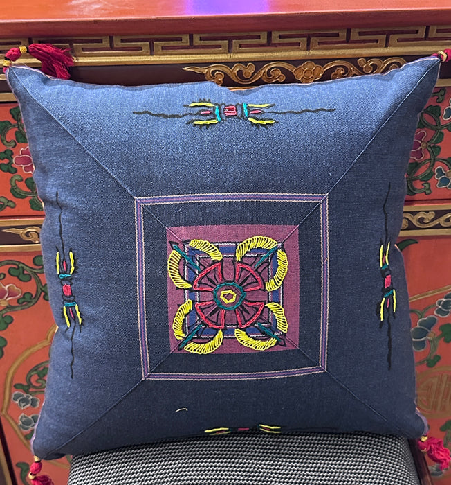 Cushion with double embroidered vajra