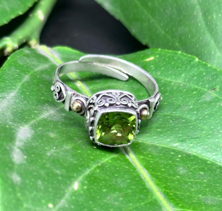 Tibetan Ring with Bright Green Peridot