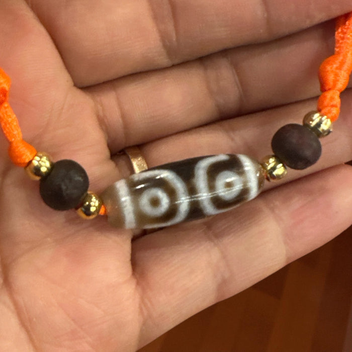 Dzi tibetanno 3 occhi con pietra onice