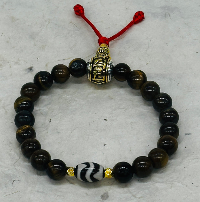 Braccialetto Tibetano con Occhio di Tigre e Perline Dzi