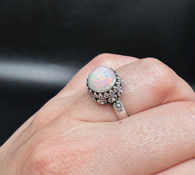Tibetan Ring with White Opal