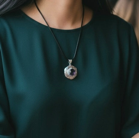 Beautiful dark Amethyst pendant - 925 silver