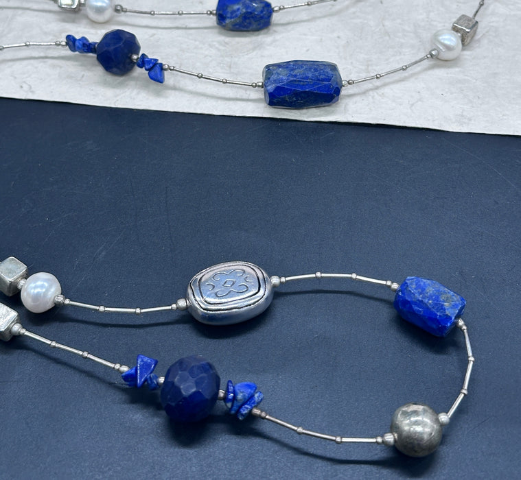 Tibetan lapis lazuli and 925 silver necklace