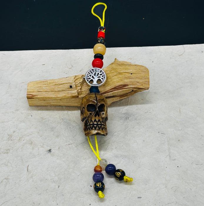 Portachiavi Tibetano con Albero della Vita, Teschi e Onice
