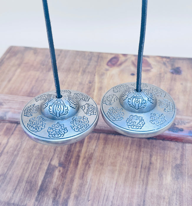 Cimbali Tibetani con 8 Simboli di Buon Auspicio