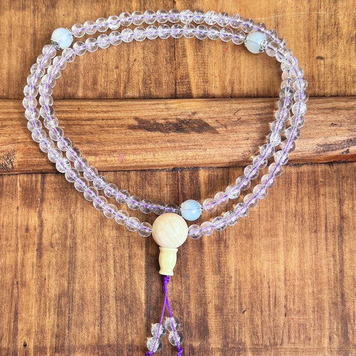 Mala in quarzo Aura Angelica con Pietra di Luna