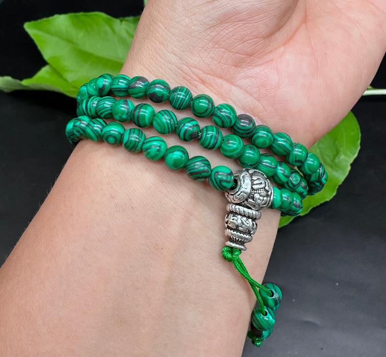 Mala 108 grani con malachite verde