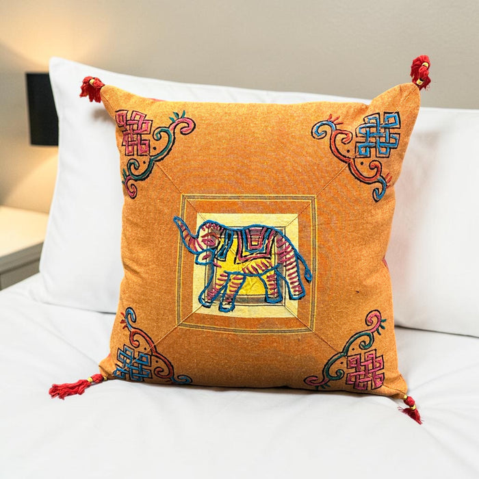 Embroidered elephant cushion