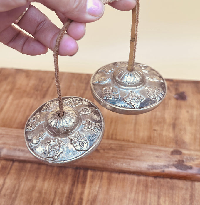 Cimbali Tibetani con 8 simboli di buona Auspicio