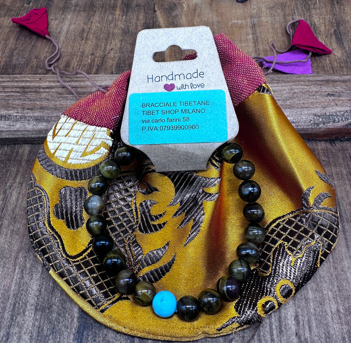 Bracciale a Occhio di tigre con Custodia di Seta