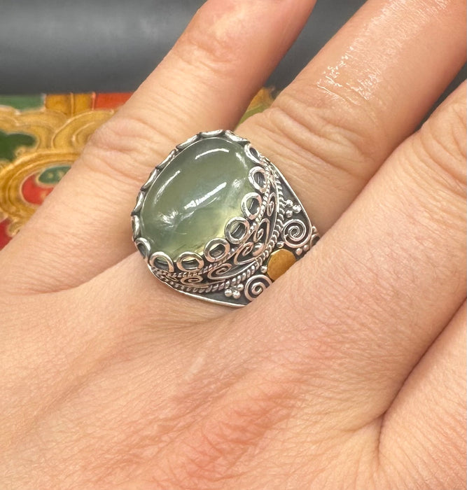 Anello argento con avventurina verde