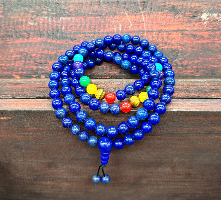 Mala 108 grani con l’ lapislazzuli e 7 chakra