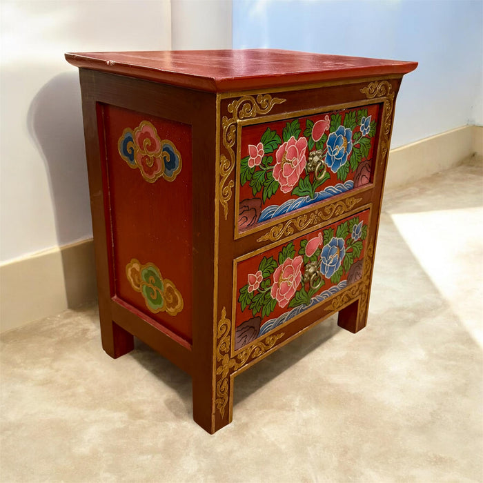 Comodino tibetano con fiori di lotto
