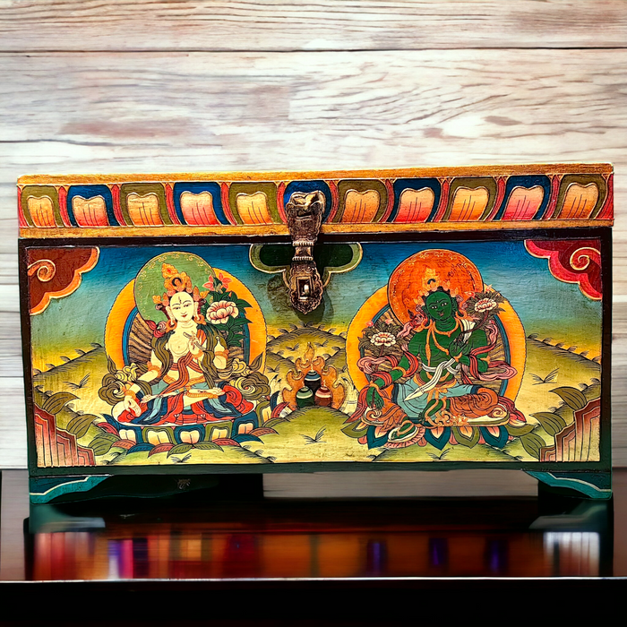 Baule Tibetano con tara verde e tara bianca