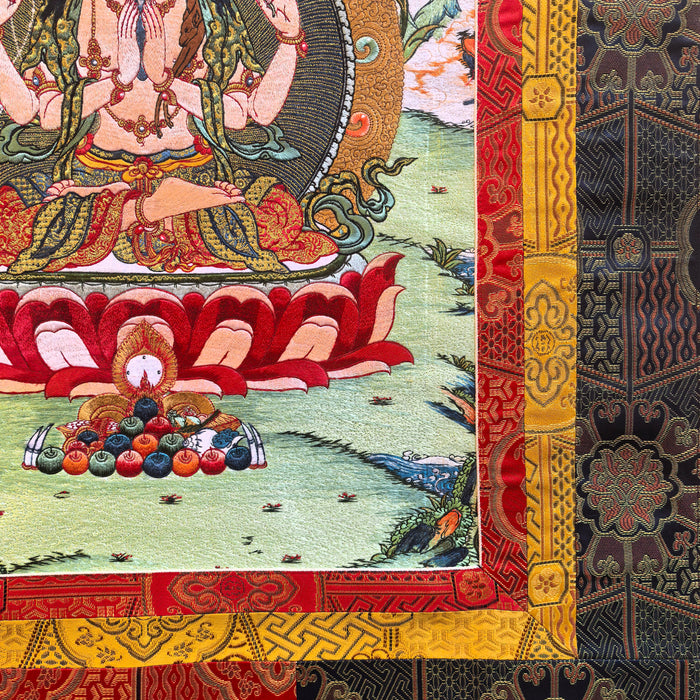 Thangka Cherezig in Seta Tessuta a mano