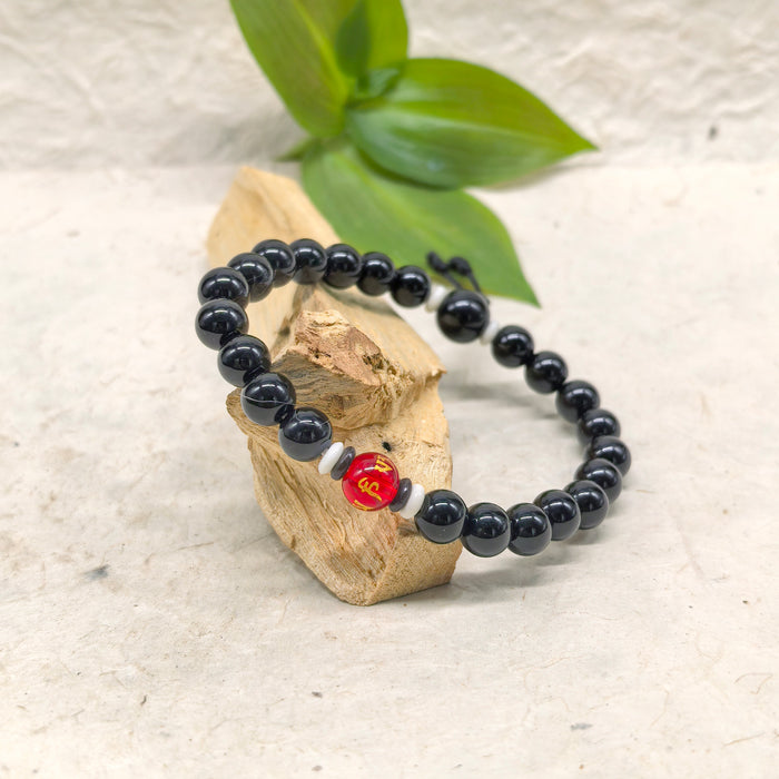 Om mani padme hum bracelet with Black Tourmaline