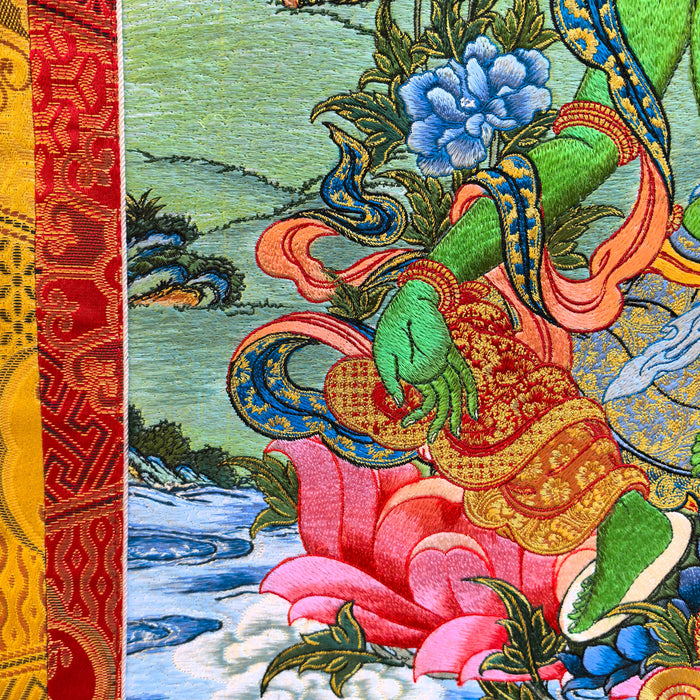 Thanka Tara Verde in Seta Tessuta a mano