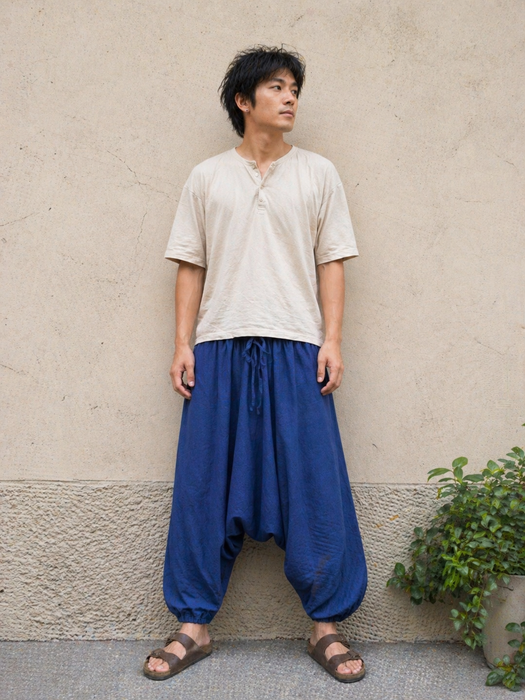 Pantalone cavallo basso in cotone blu