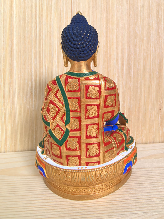 Statua Buddha della Medicina in bronzo dipinto a mano