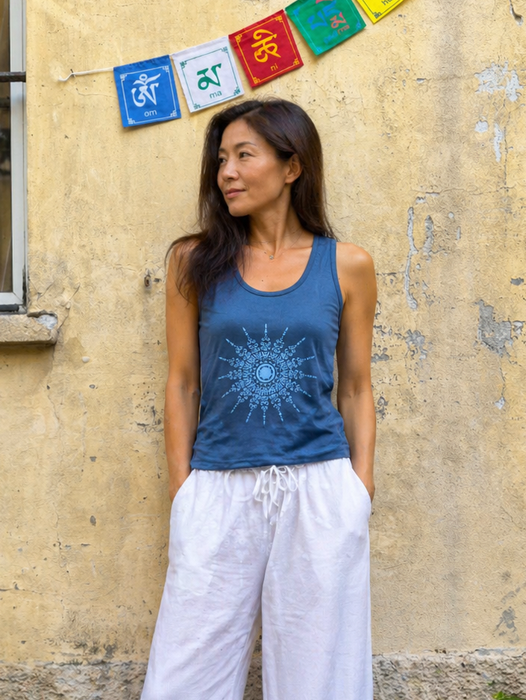 Viscose vest top with sun symbol print