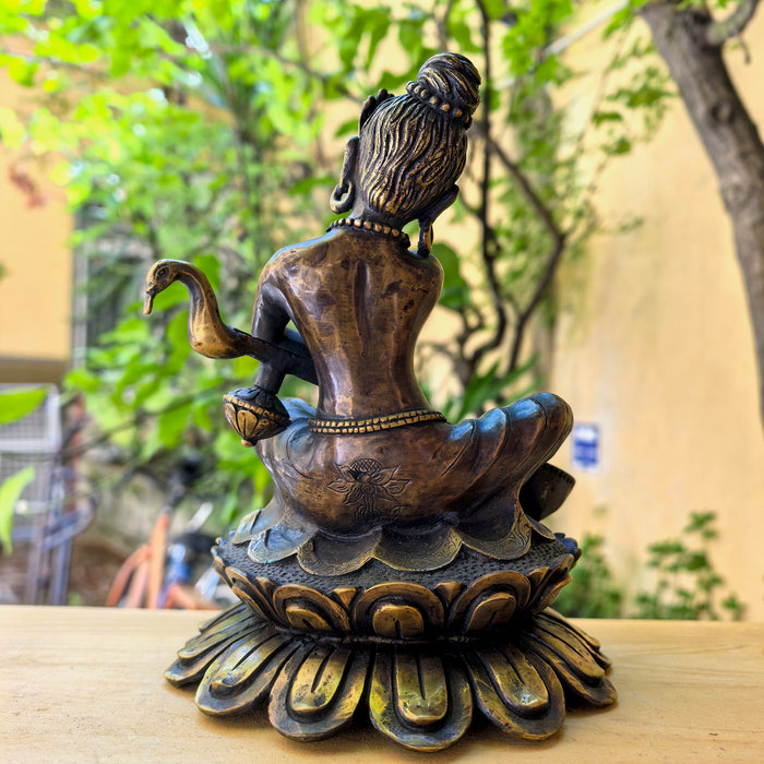 Saraswati on Lotus Flower - Handmade Statue from Nepal