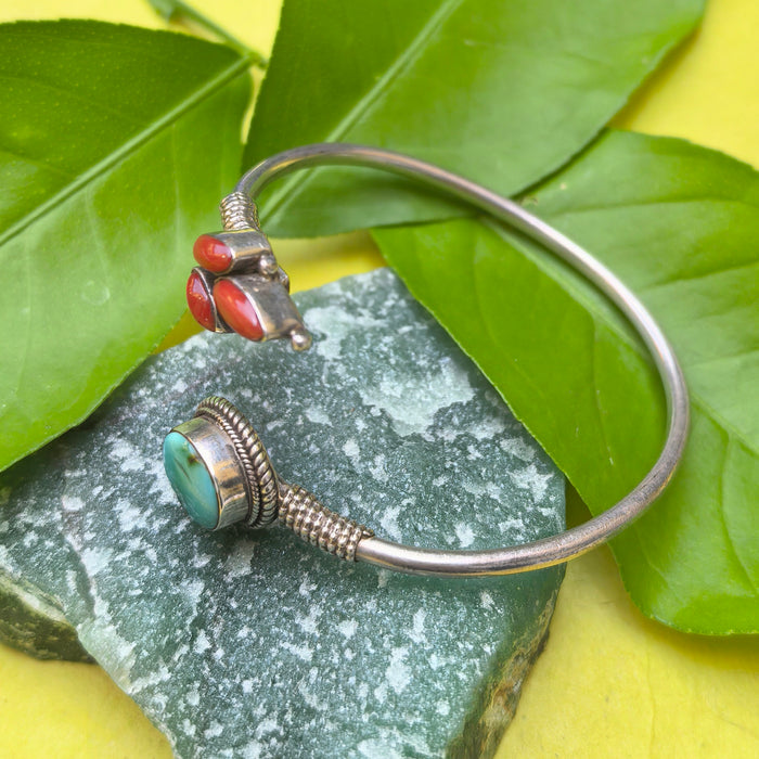 Braccialetto Argento con coral e turchese