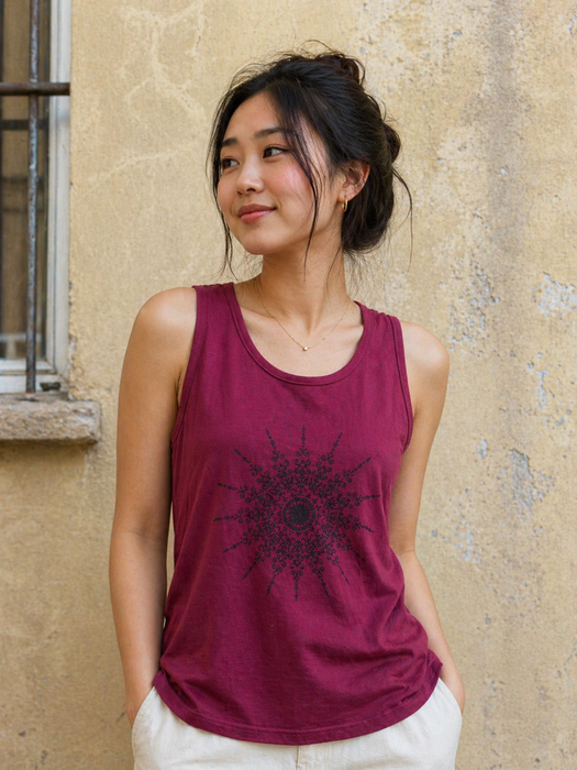 Viscose sun symbol print vest top