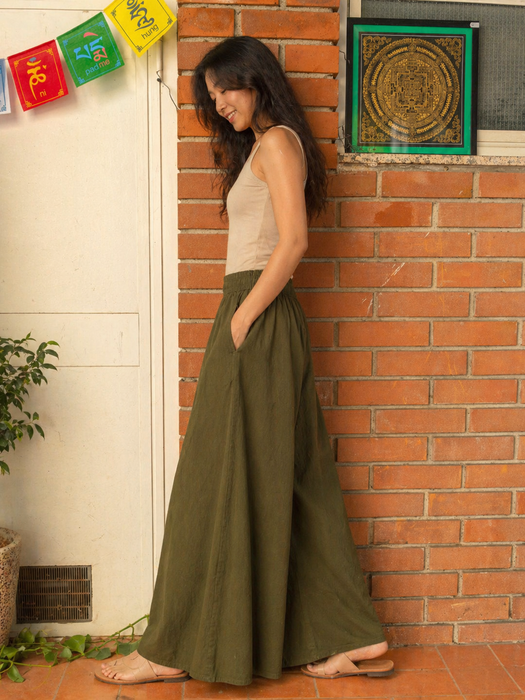 Pantalone gonna gamba larga in cotone. Verde
