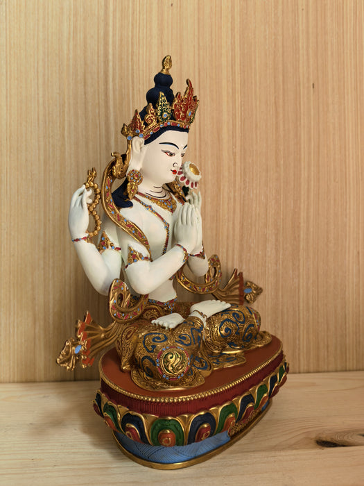 Avalokiteshvara in Bronzo dipinto a mano