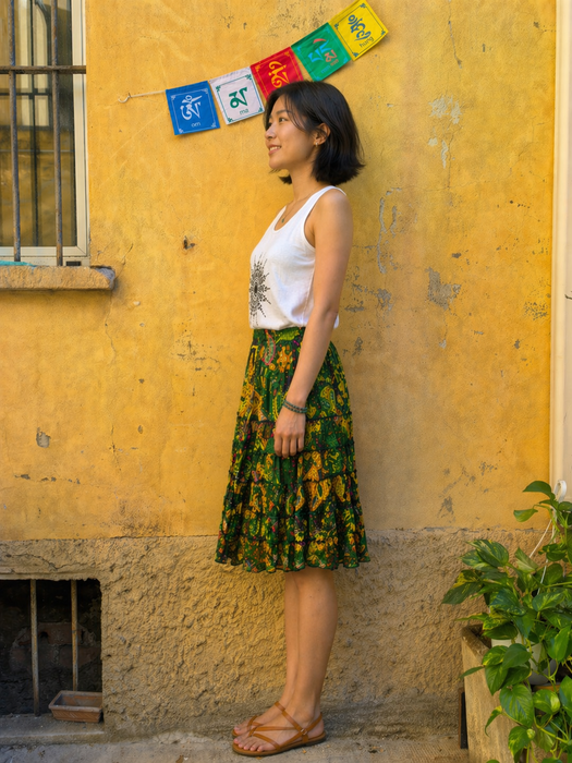 Green cotton floral skirt