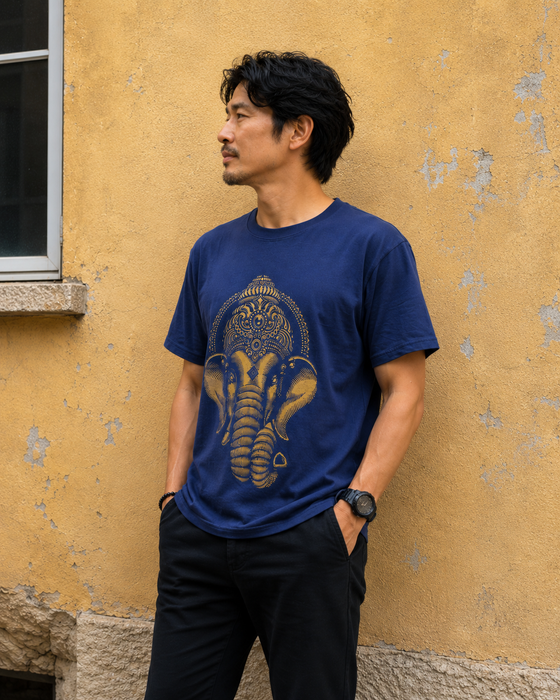 T-shirt Uomo con Ganesh | Cotone, Fatta a Mano in Nepal