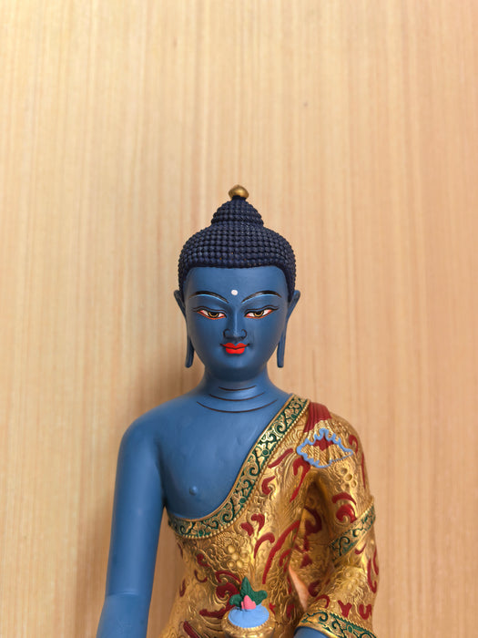 Buddha della Medicina in bronzo dipinto a mano