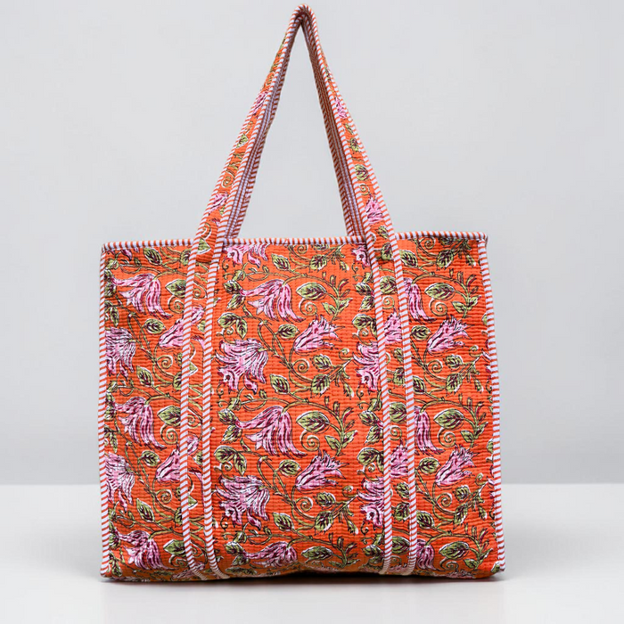 Borsa Tote Artigianale Arancione Floreale