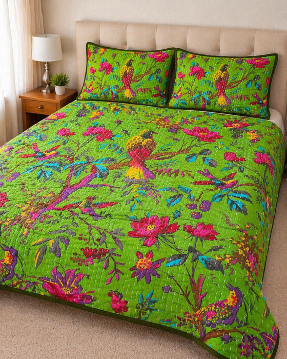 Hand-Embroidered Cotton Bedspread – Double Bed