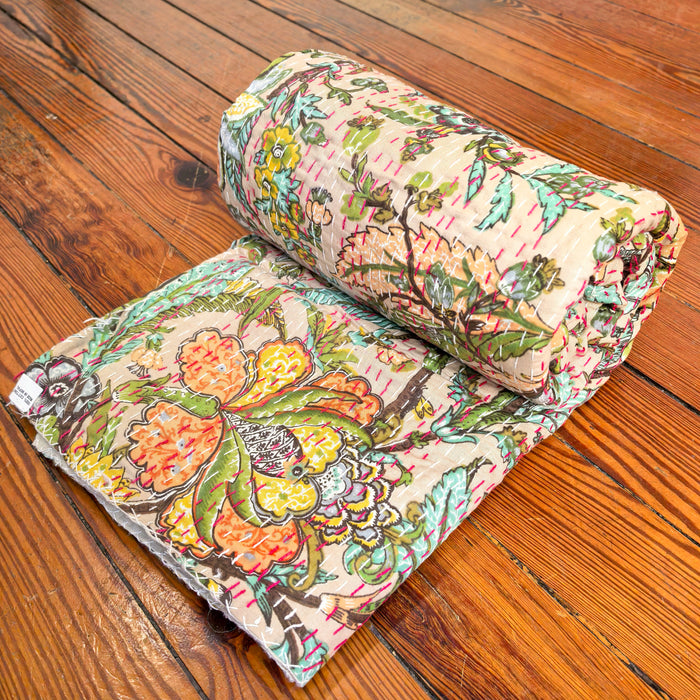 Hand-Embroidered Cotton Bedspread – Double Bed