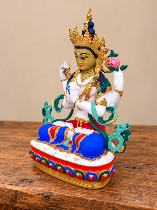 Statua Avalokiteshvara in bronzo dipinto a mano